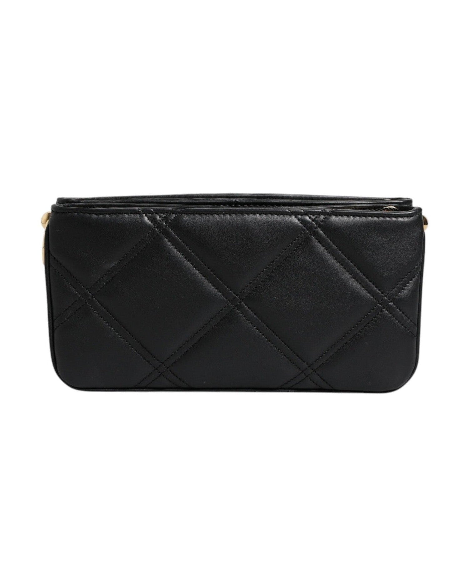 Dolce & Gabbana Leather Crystal Embellished Logo Shoulder Black Bag Glam Steals