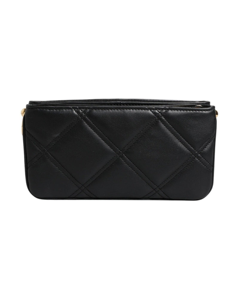 Dolce & Gabbana Leather Crystal Embellished Logo Shoulder Black Bag Glam Steals