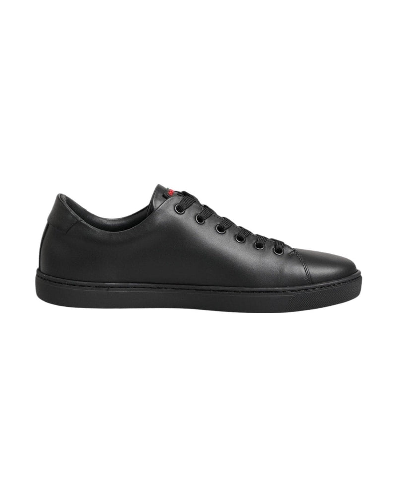 Dolce & Gabbana Black Leather Crystal Heart Low Top Sneakers Shoes Glam Steals