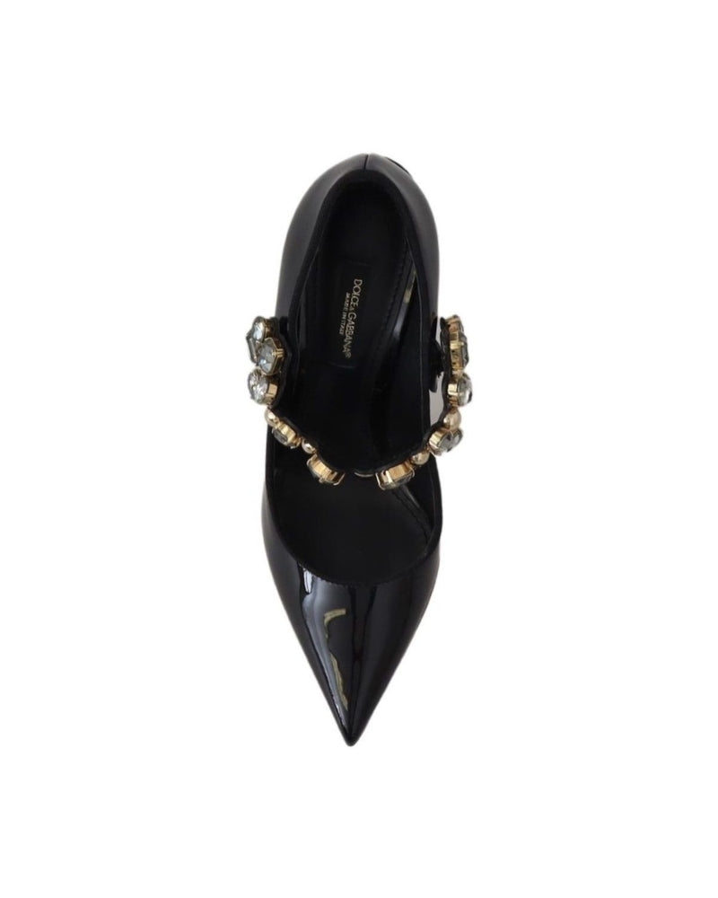 Dolce & Gabbana Black Leather Crystal Shoes Mary Jane Pumps Glam Steals