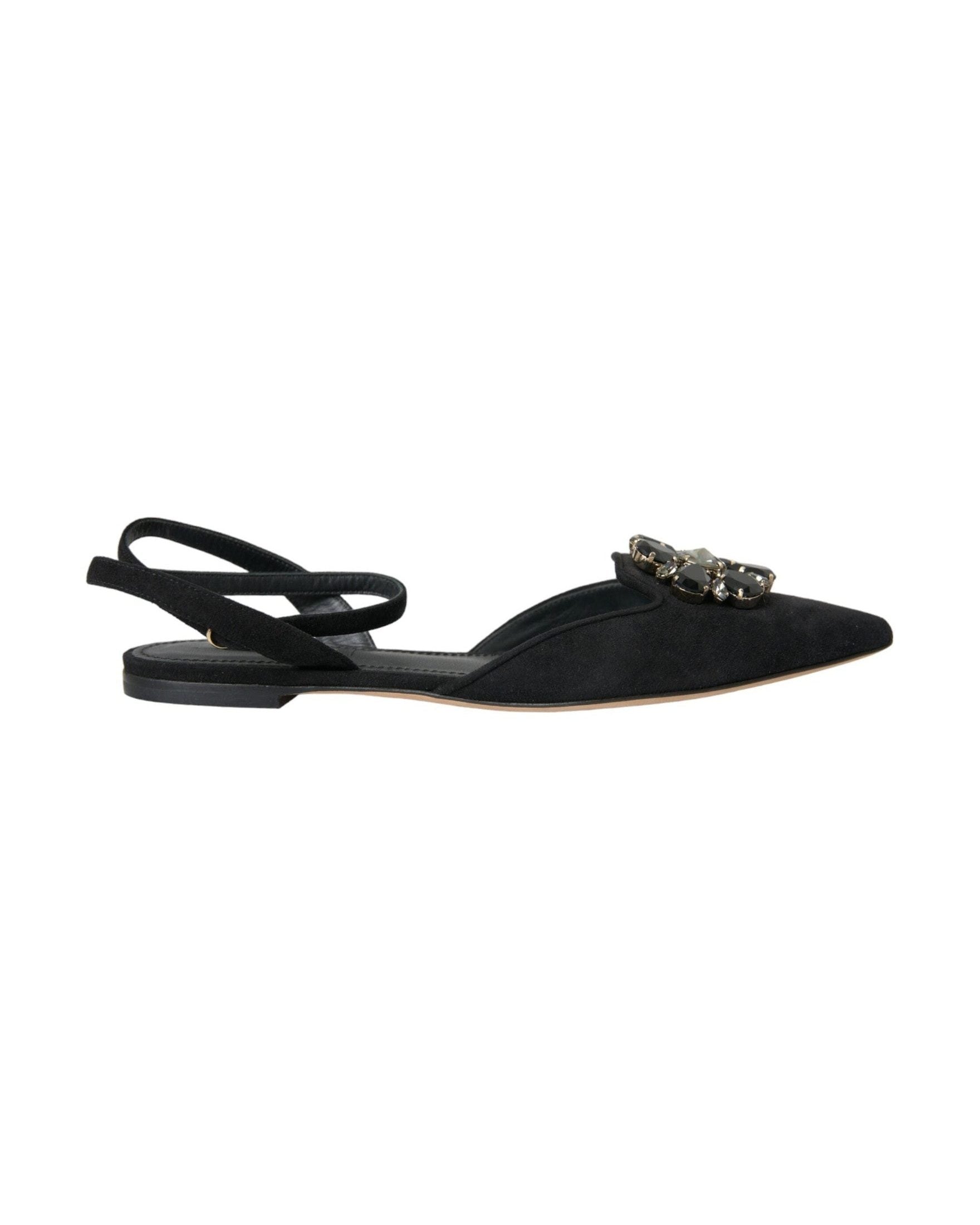 Dolce & Gabbana Black Leather Crystal Slingback Sandals Shoes Glam Steals