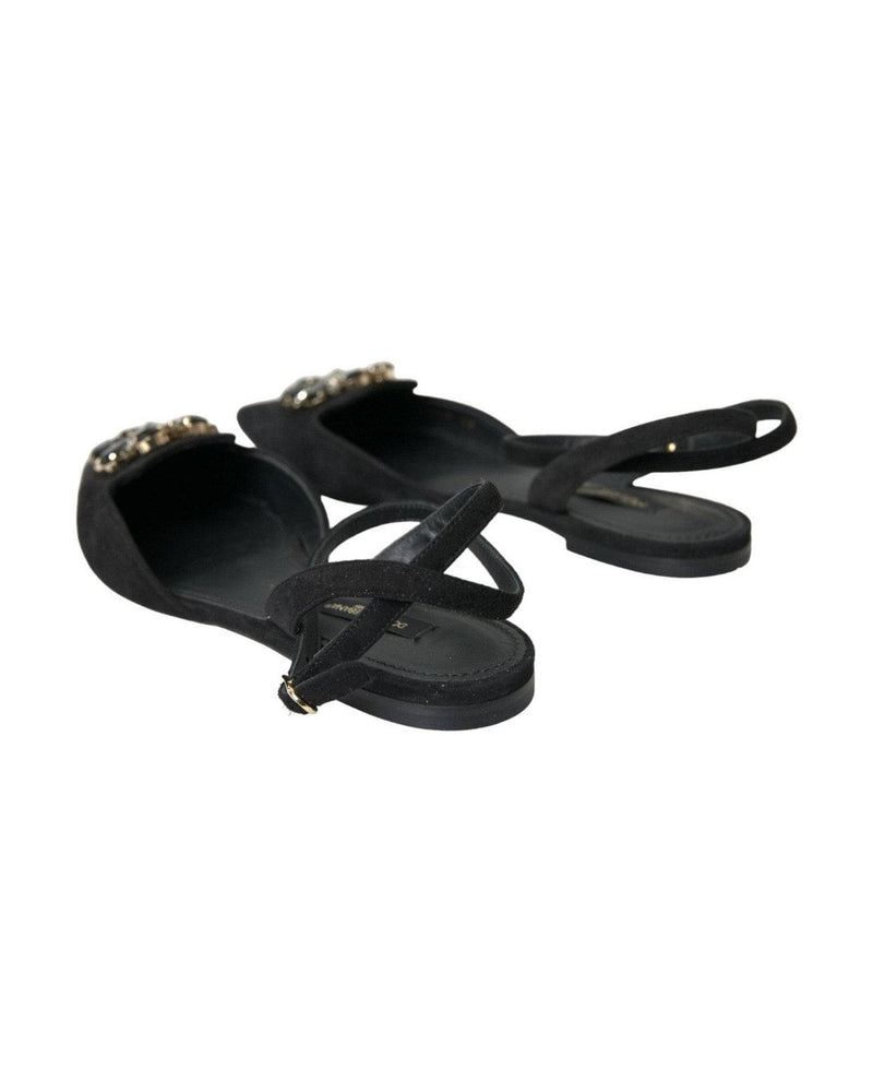 Dolce & Gabbana Black Leather Crystal Slingback Sandals Shoes Glam Steals