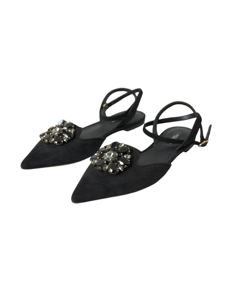 Dolce & Gabbana Black Leather Crystal Slingback Sandals Shoes Glam Steals