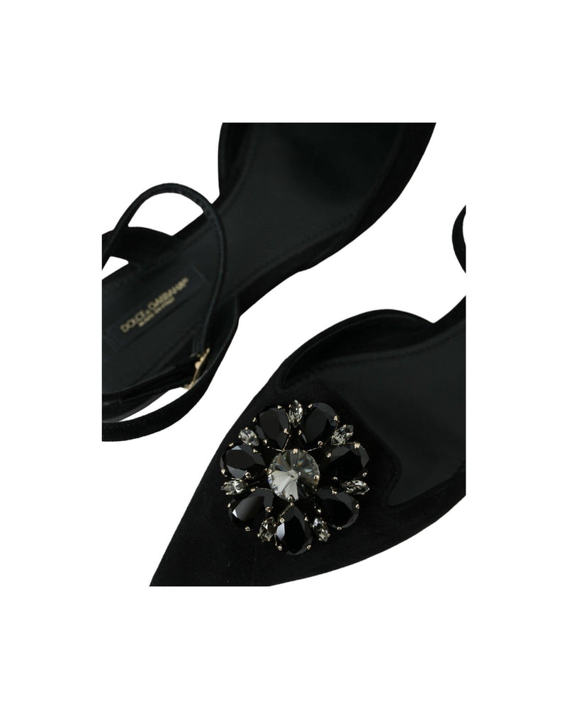 Dolce & Gabbana Black Leather Crystal Slingback Sandals Shoes Glam Steals