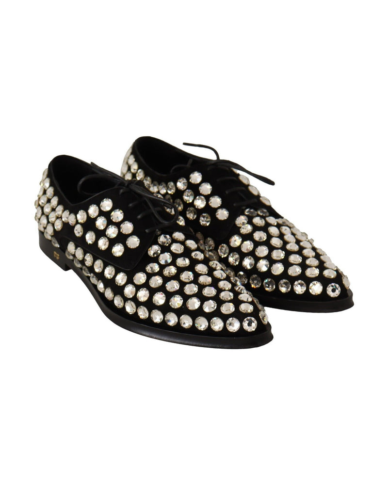 Dolce & Gabbana Black Leather Crystals Lace Up Formal Shoes Glam Steals