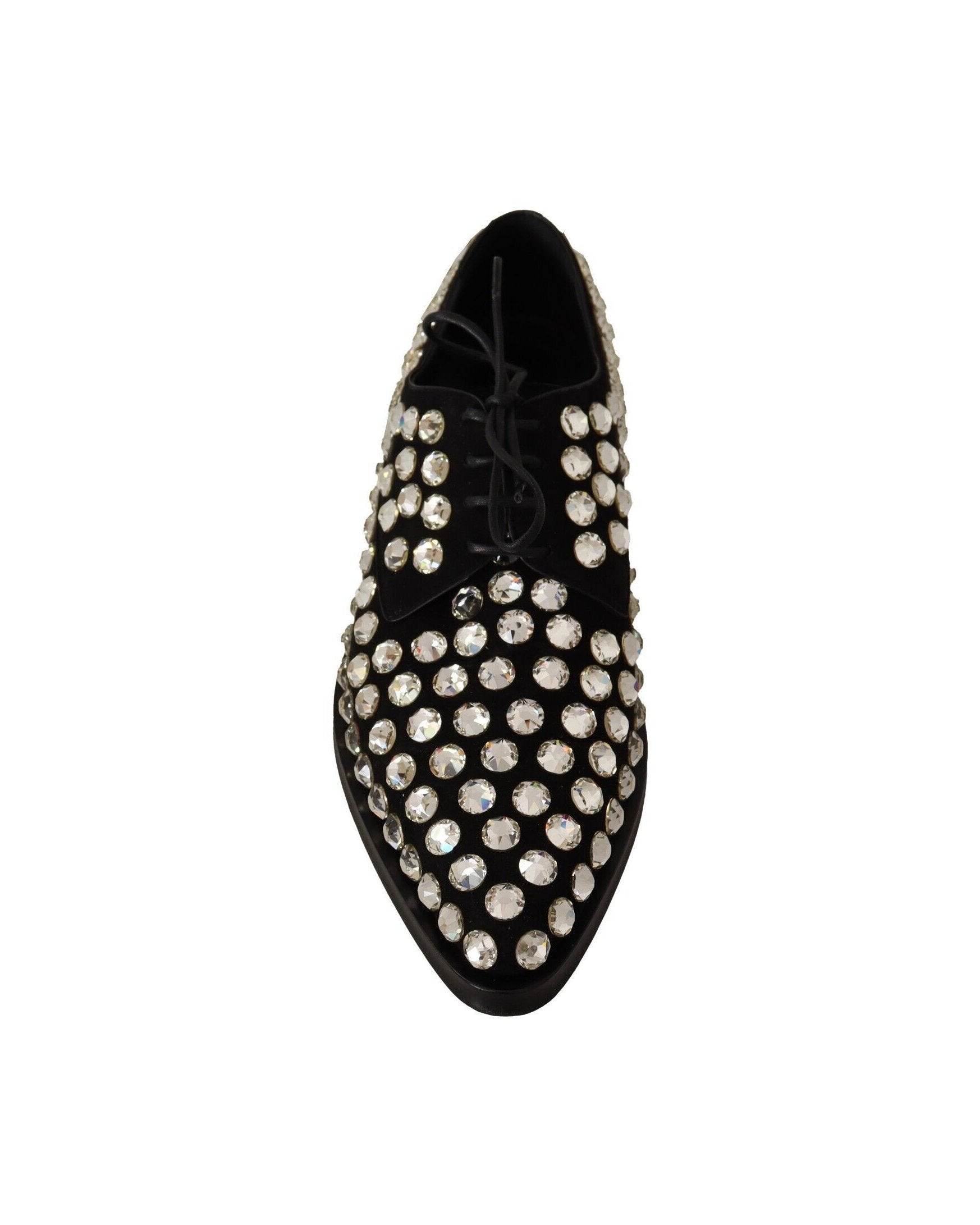 Dolce & Gabbana Black Leather Crystals Lace Up Formal Shoes Glam Steals