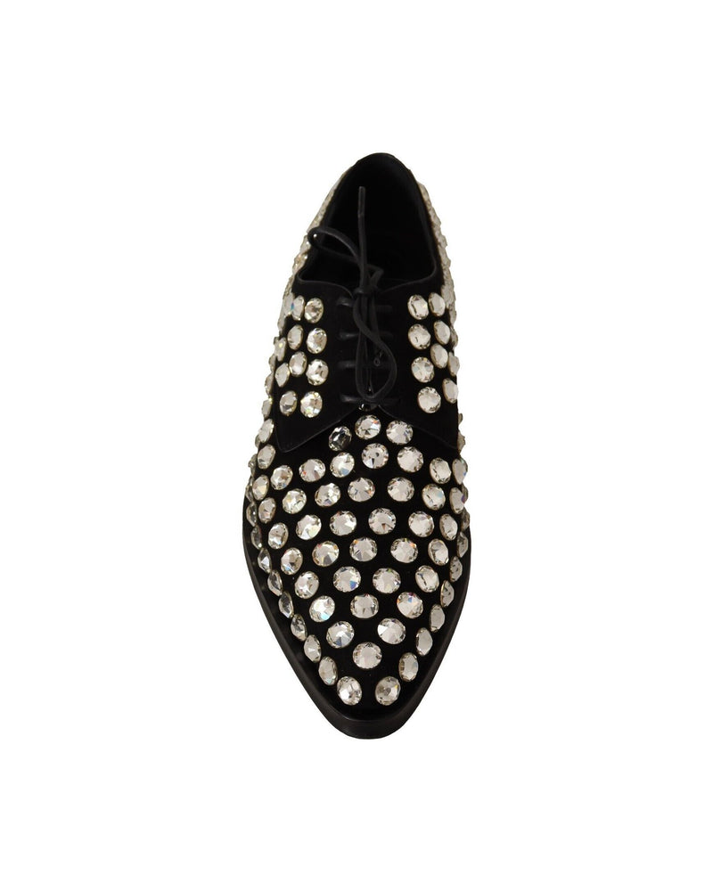 Dolce & Gabbana Black Leather Crystals Lace Up Formal Shoes Glam Steals