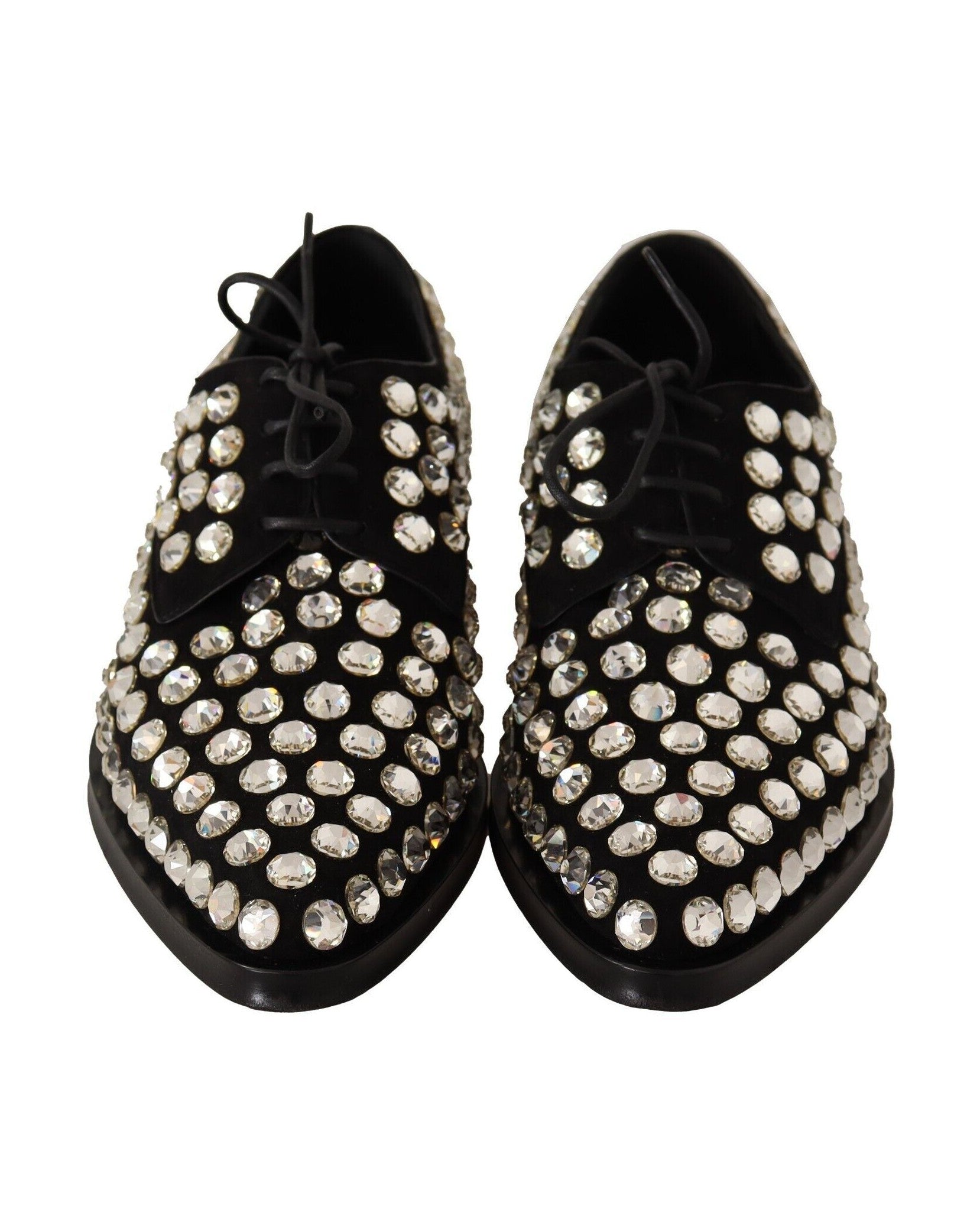 Dolce & Gabbana Black Leather Crystals Lace Up Formal Shoes Glam Steals