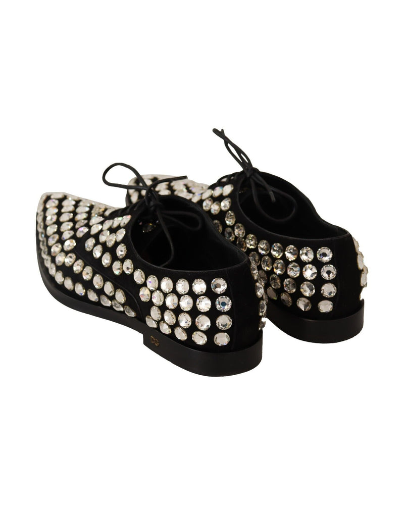Dolce & Gabbana Black Leather Crystals Lace Up Formal Shoes Glam Steals
