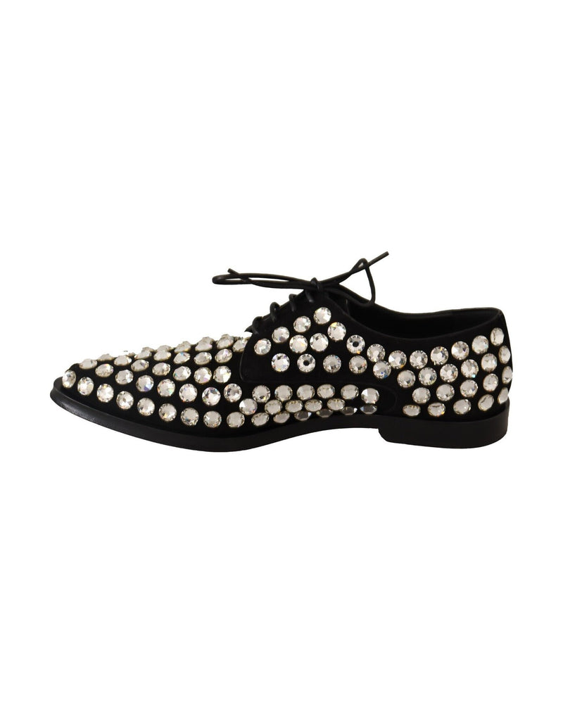 Dolce & Gabbana Black Leather Crystals Lace Up Formal Shoes Glam Steals