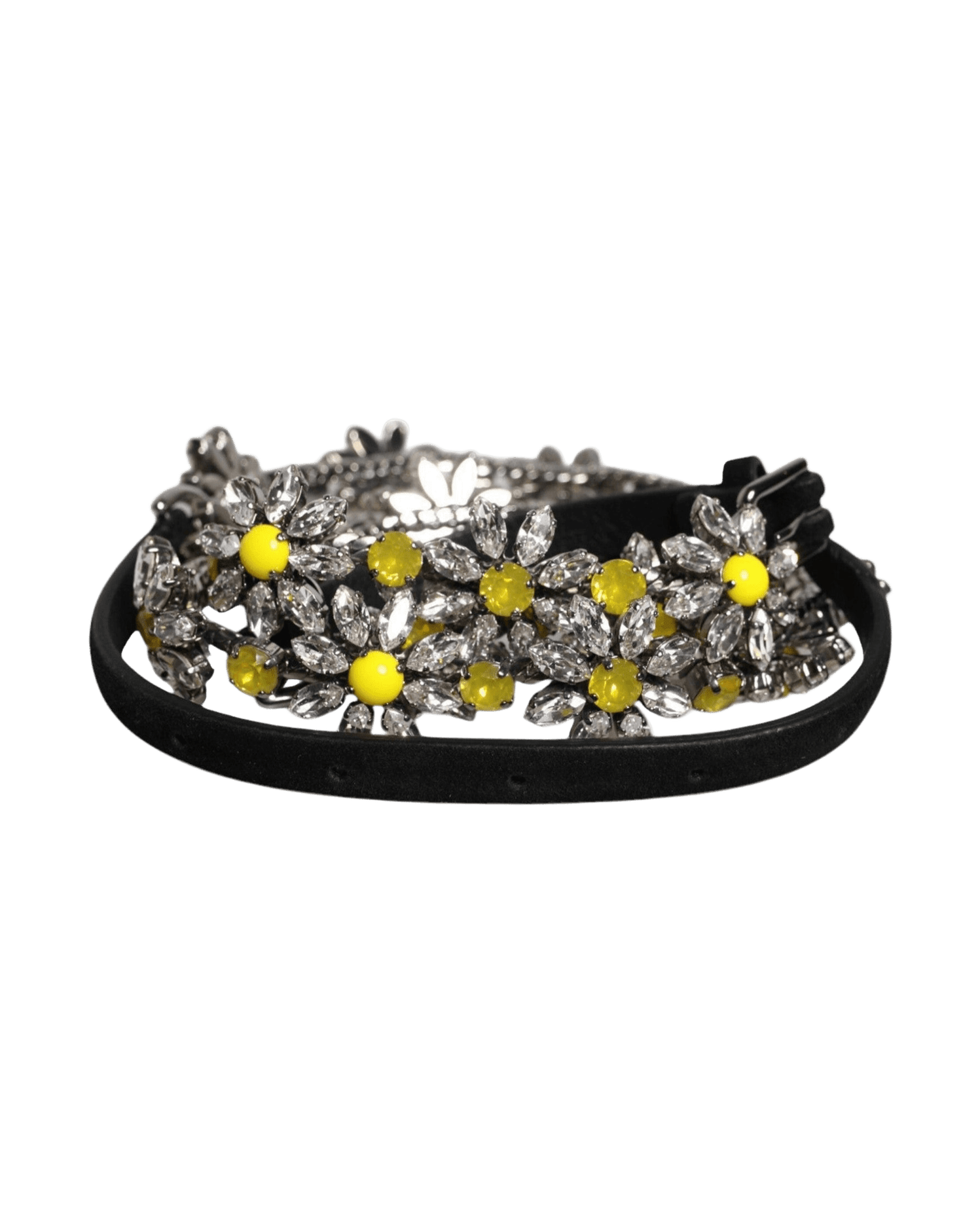 Dolce & Gabbana Black Leather Daisy Crystal Embellish Waist Belt Glam Steals