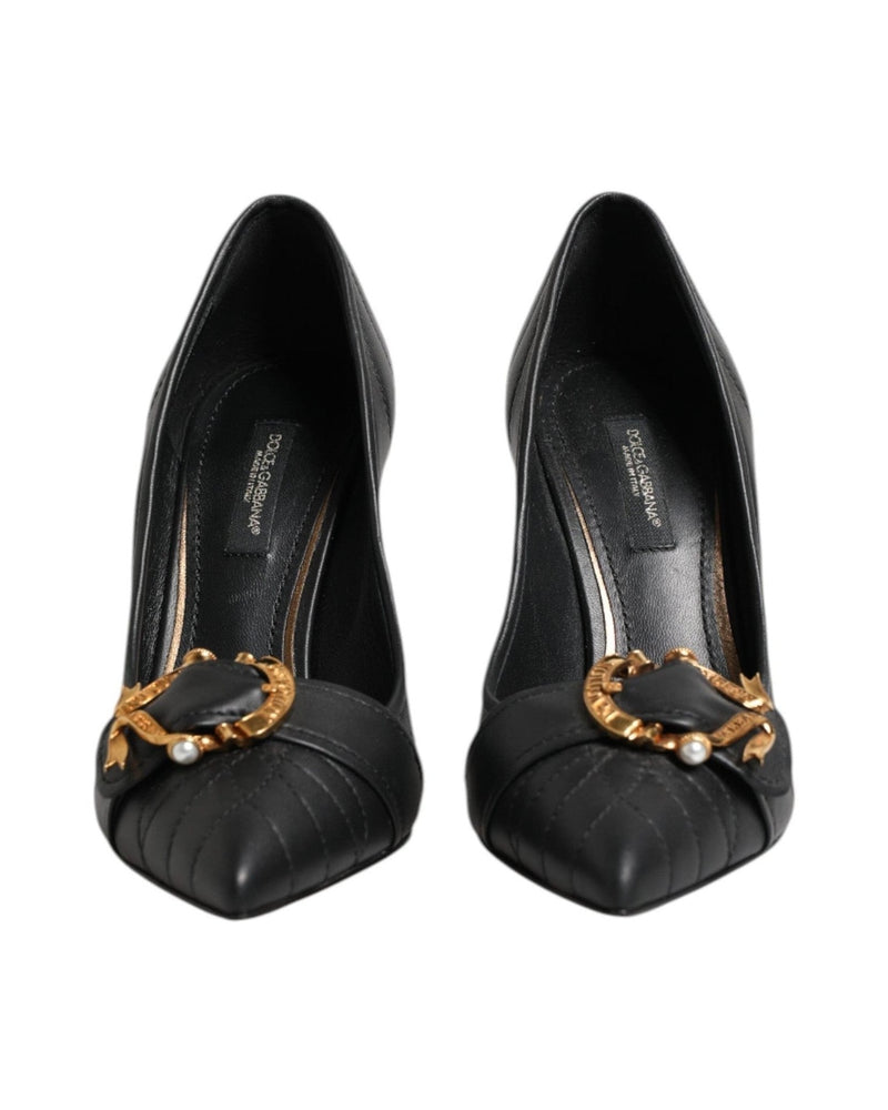Dolce & Gabbana Black Leather Devotion Heels Pumps Shoes Heels