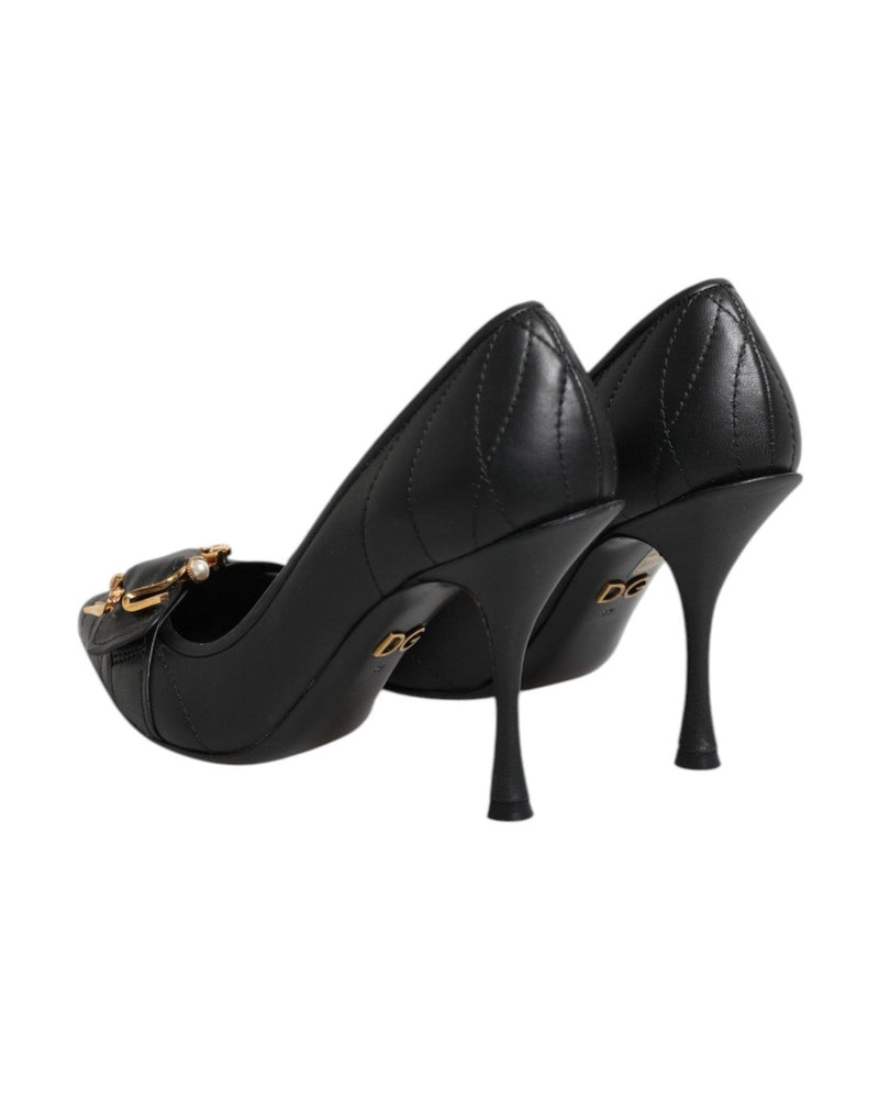Dolce & Gabbana Black Leather Devotion Heels Pumps Shoes Heels