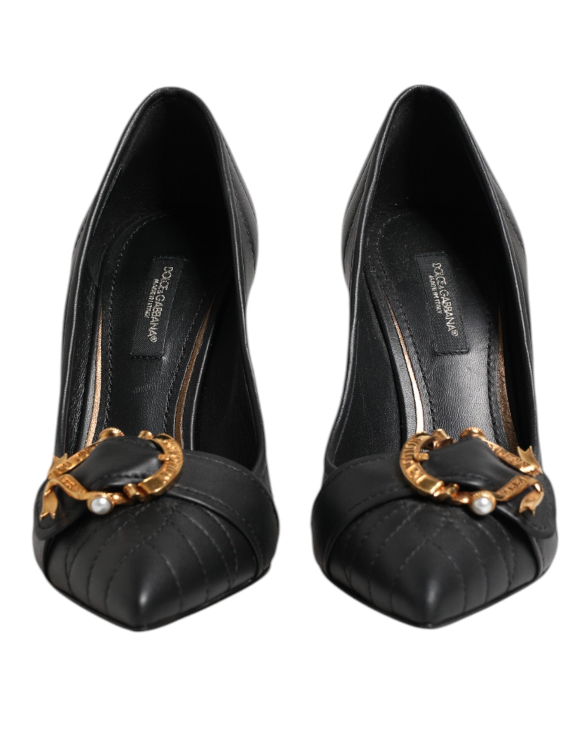 Dolce & Gabbana Black Leather Devotion Heels Pumps Shoes Glam Steals