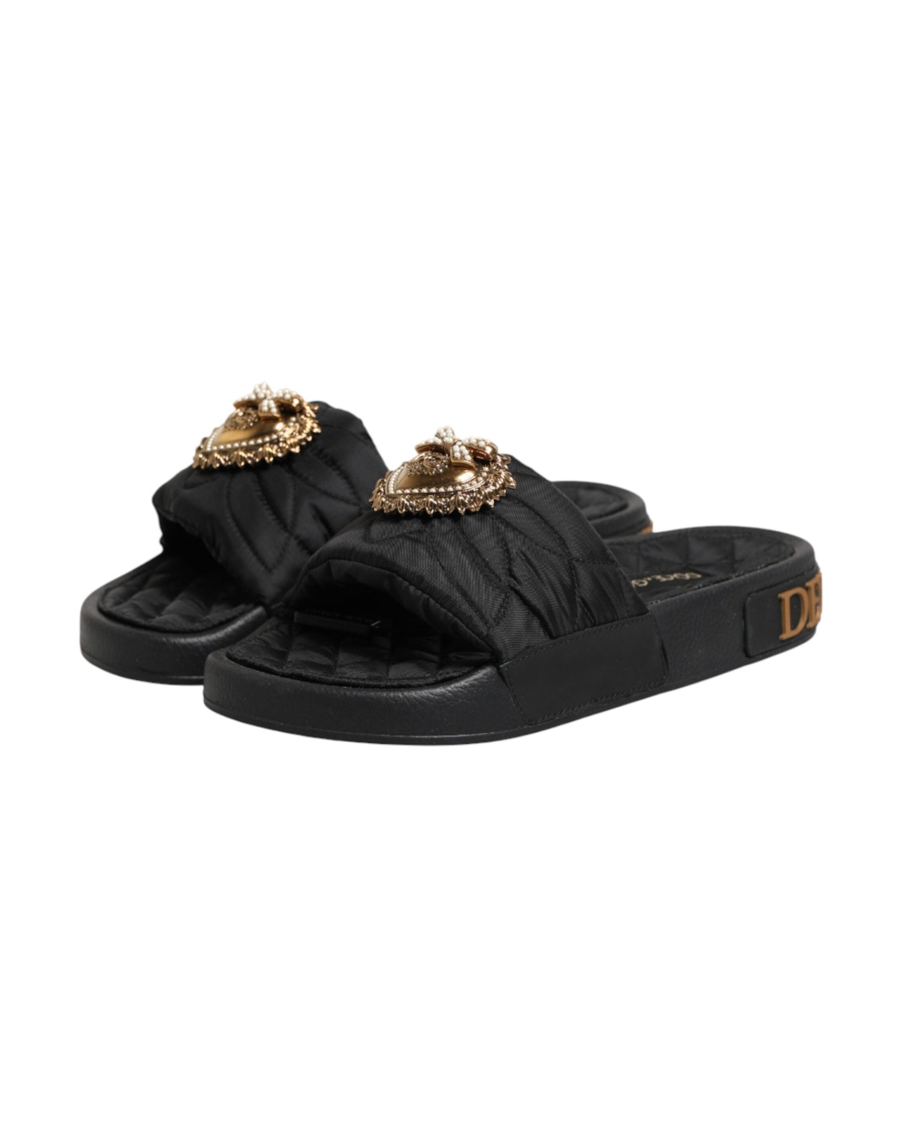 Dolce & Gabbana Black Leather Devotion Matelassé Slides Shoes Glam Steals