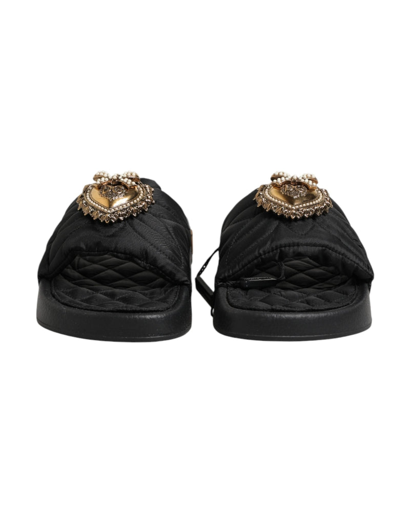 Dolce & Gabbana Black Leather Devotion Matelassé Slides Shoes Glam Steals