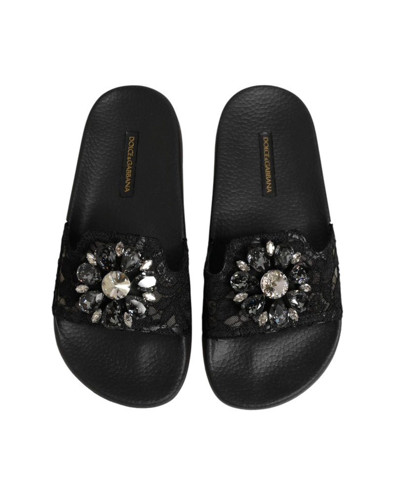 Dolce & Gabbana Black Leather Devotion Matelassé Slides Shoes Glam Steals