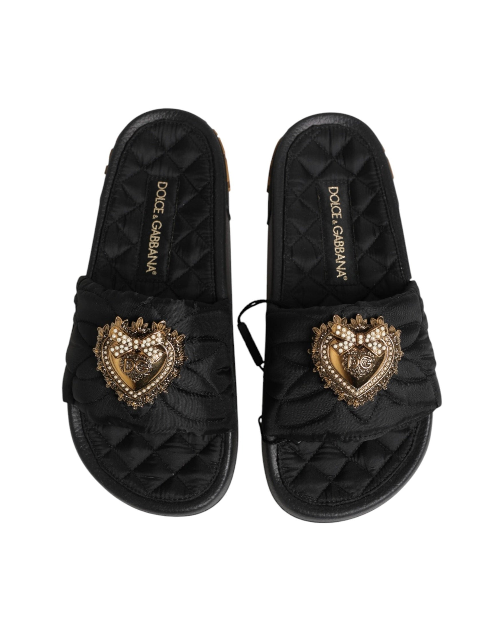 Dolce & Gabbana Black Leather Devotion Matelassé Slides Shoes Glam Steals