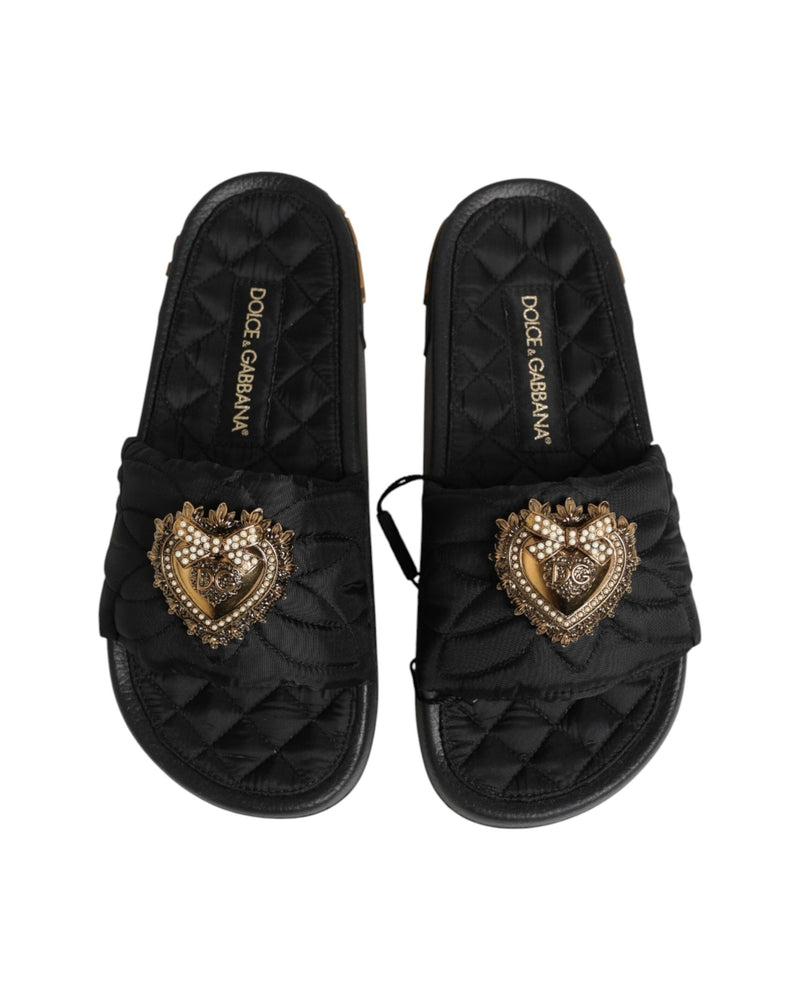 Dolce & Gabbana Black Leather Devotion Matelassé Slides Shoes Glam Steals