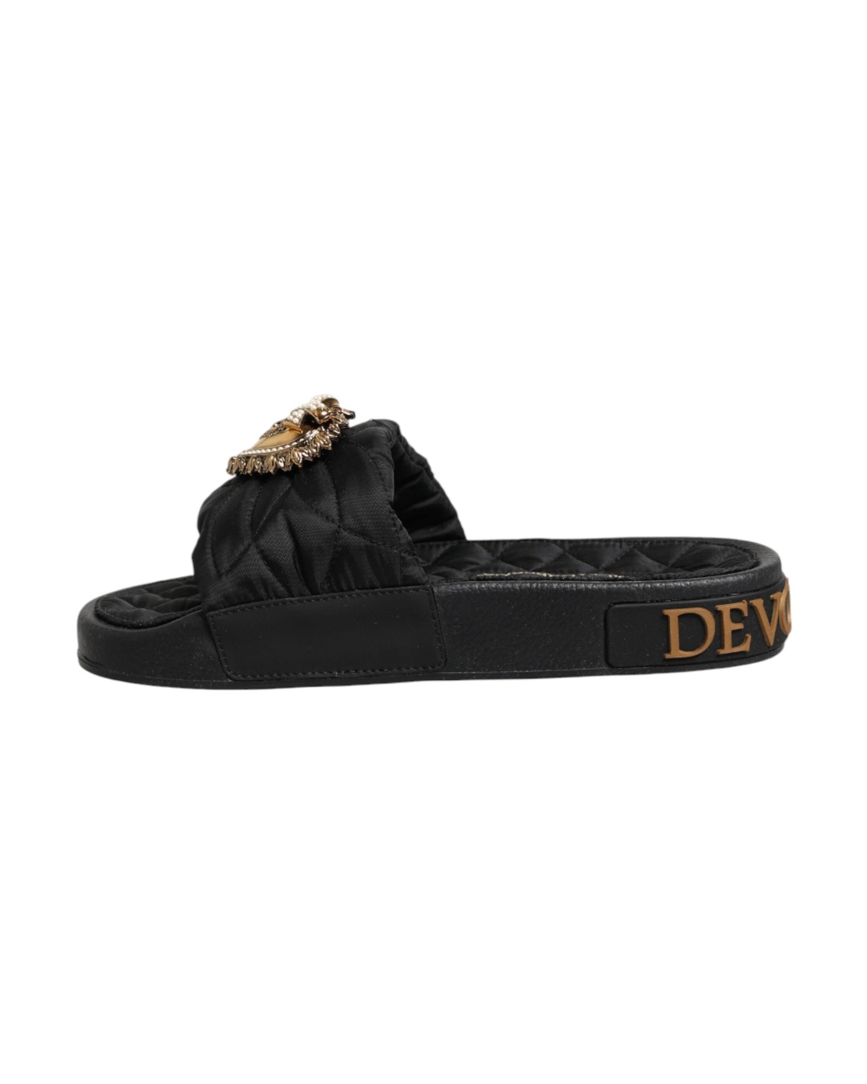 Dolce & Gabbana Black Leather Devotion Matelassé Slides Shoes Glam Steals