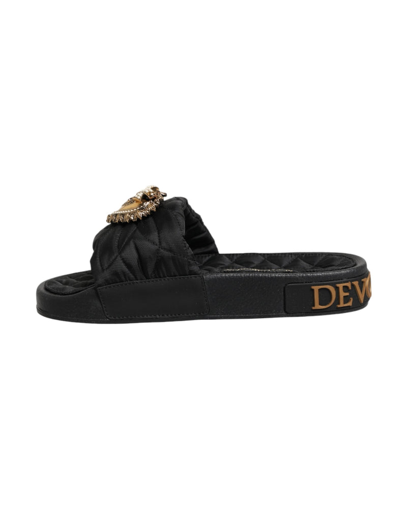 Dolce & Gabbana Black Leather Devotion Matelassé Slides Shoes Glam Steals