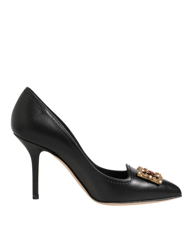 Dolce & Gabbana Black Leather Dg Amore Heels Pumps Shoes Glam Steals