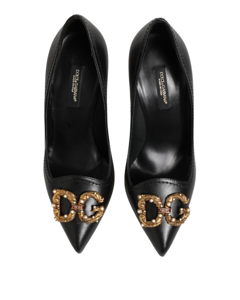 Dolce & Gabbana Black Leather Dg Amore Heels Pumps Shoes Glam Steals