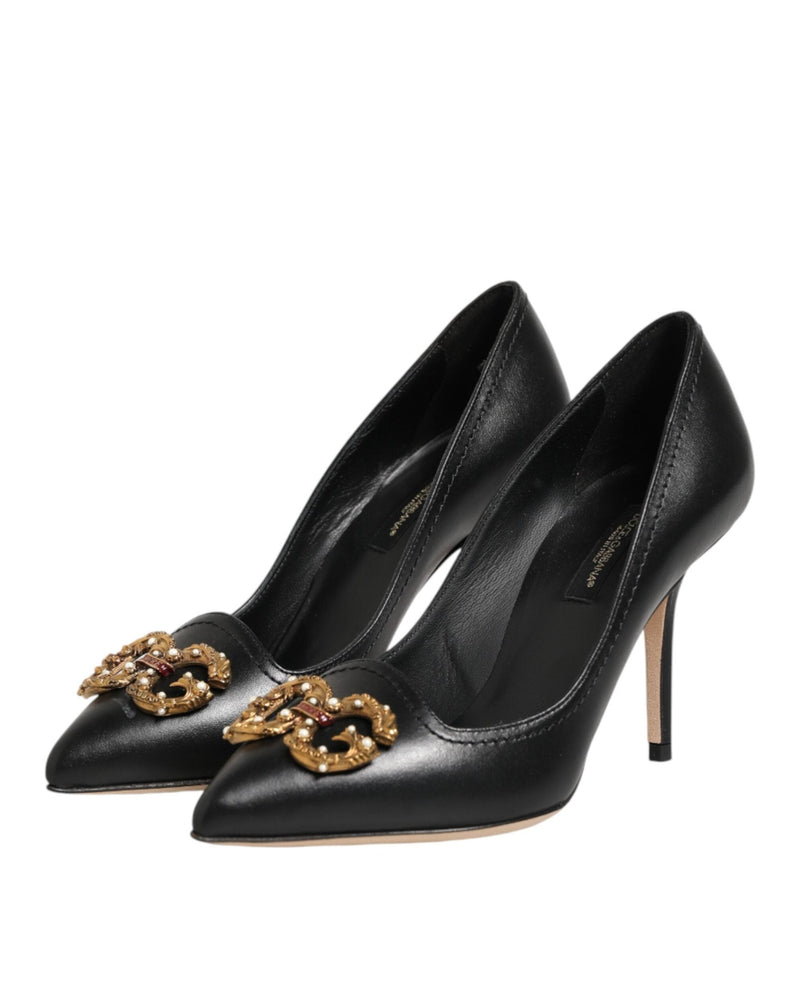 Dolce & Gabbana Black Leather Dg Amore Heels Pumps Shoes Glam Steals