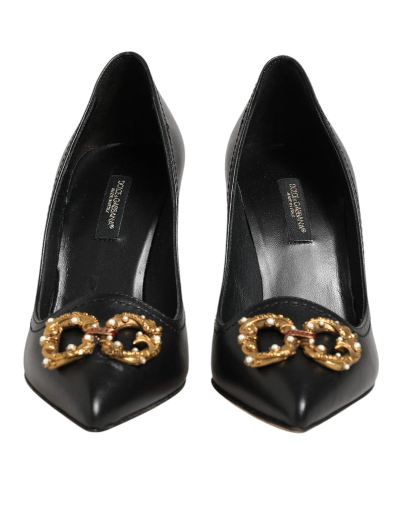 Dolce & Gabbana Black Leather Dg Amore Heels Pumps Shoes Glam Steals