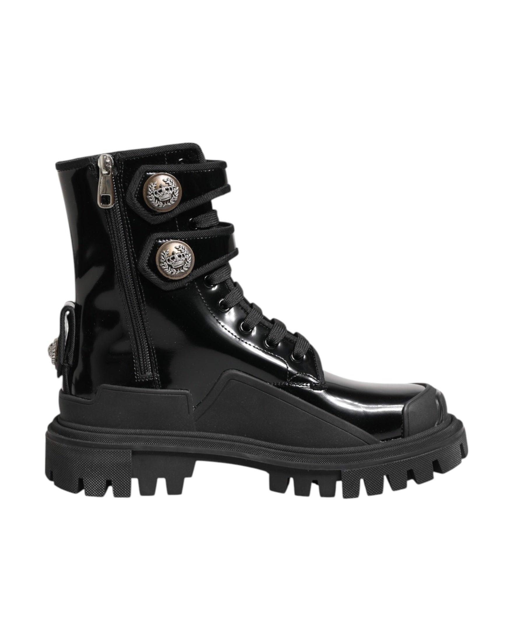 Dolce & Gabbana Black Leather Dg Logo Combat Ankle Boots Shoes Glam Steals