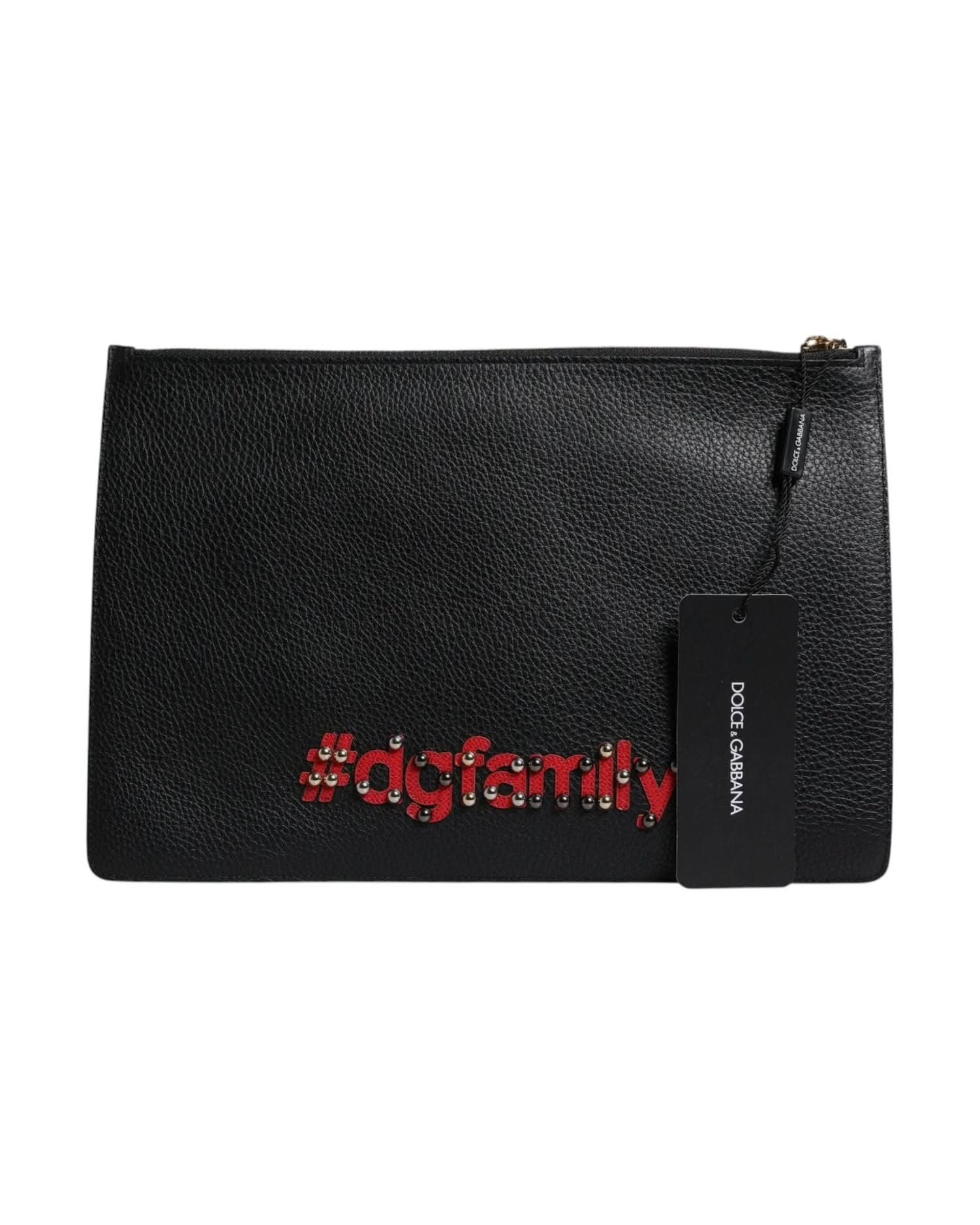 Dolce & Gabbana Black Leather #Dgfamily Embellished Clutch Bag Clutch Bags