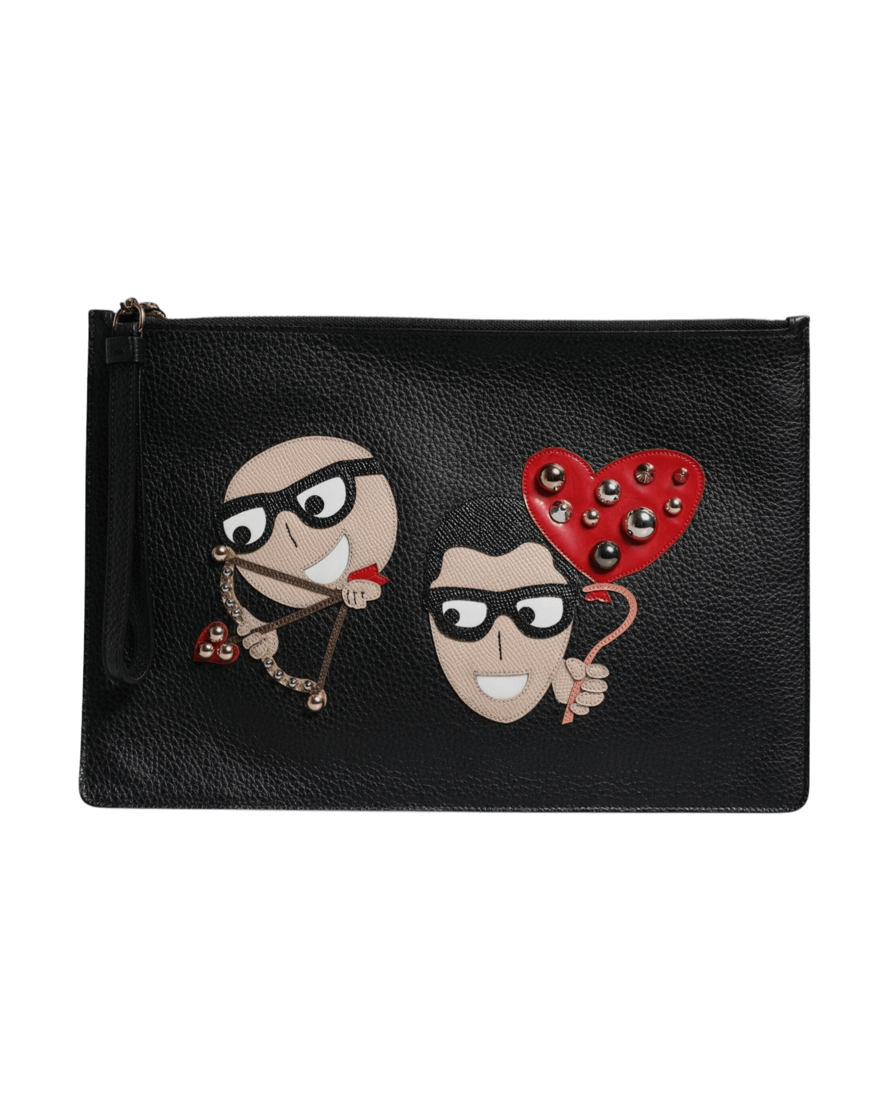 Dolce & Gabbana Black Leather #Dgfamily Embellished Clutch Bag Glam Steals