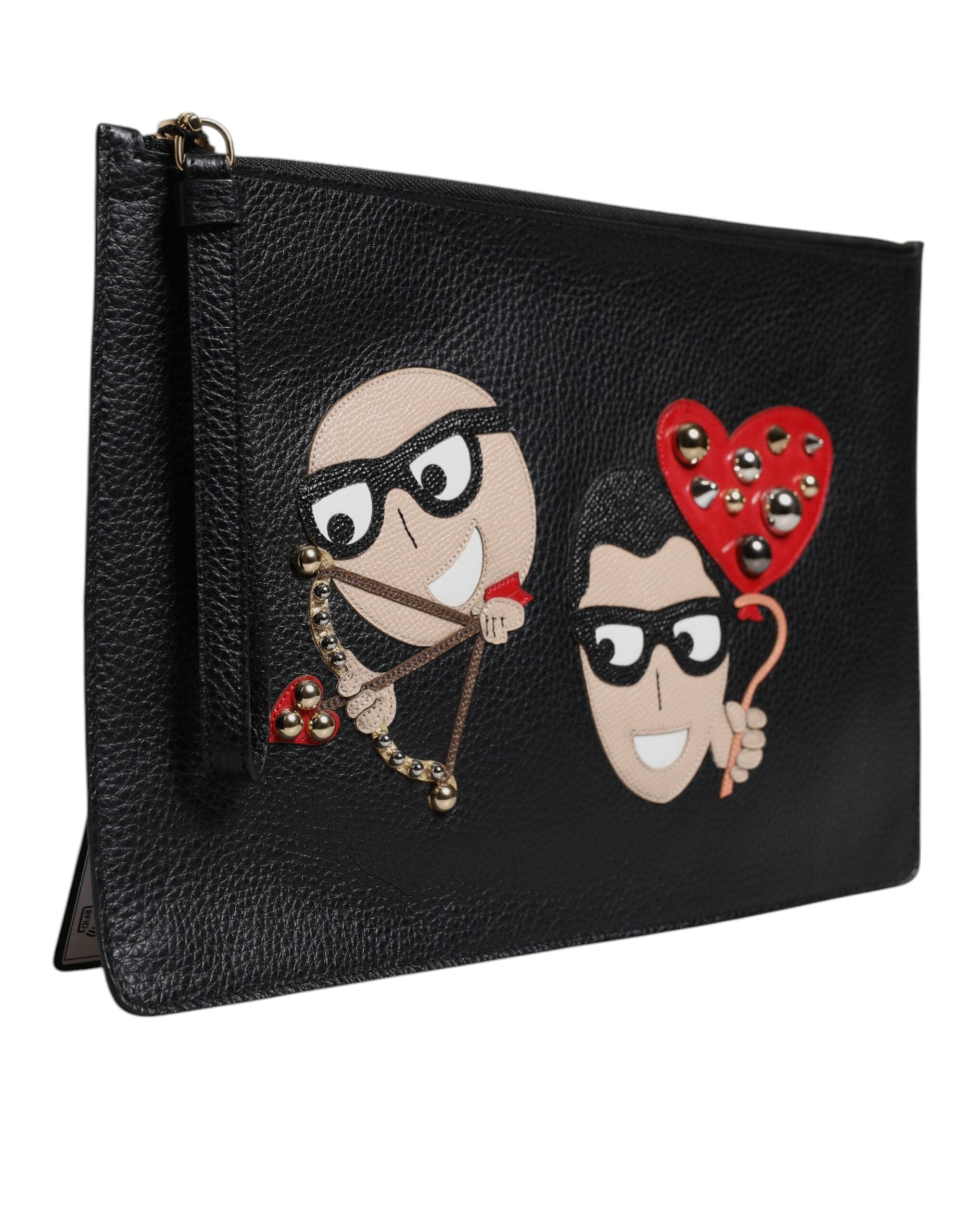 Dolce & Gabbana Black Leather #Dgfamily Embellished Clutch Bag Glam Steals