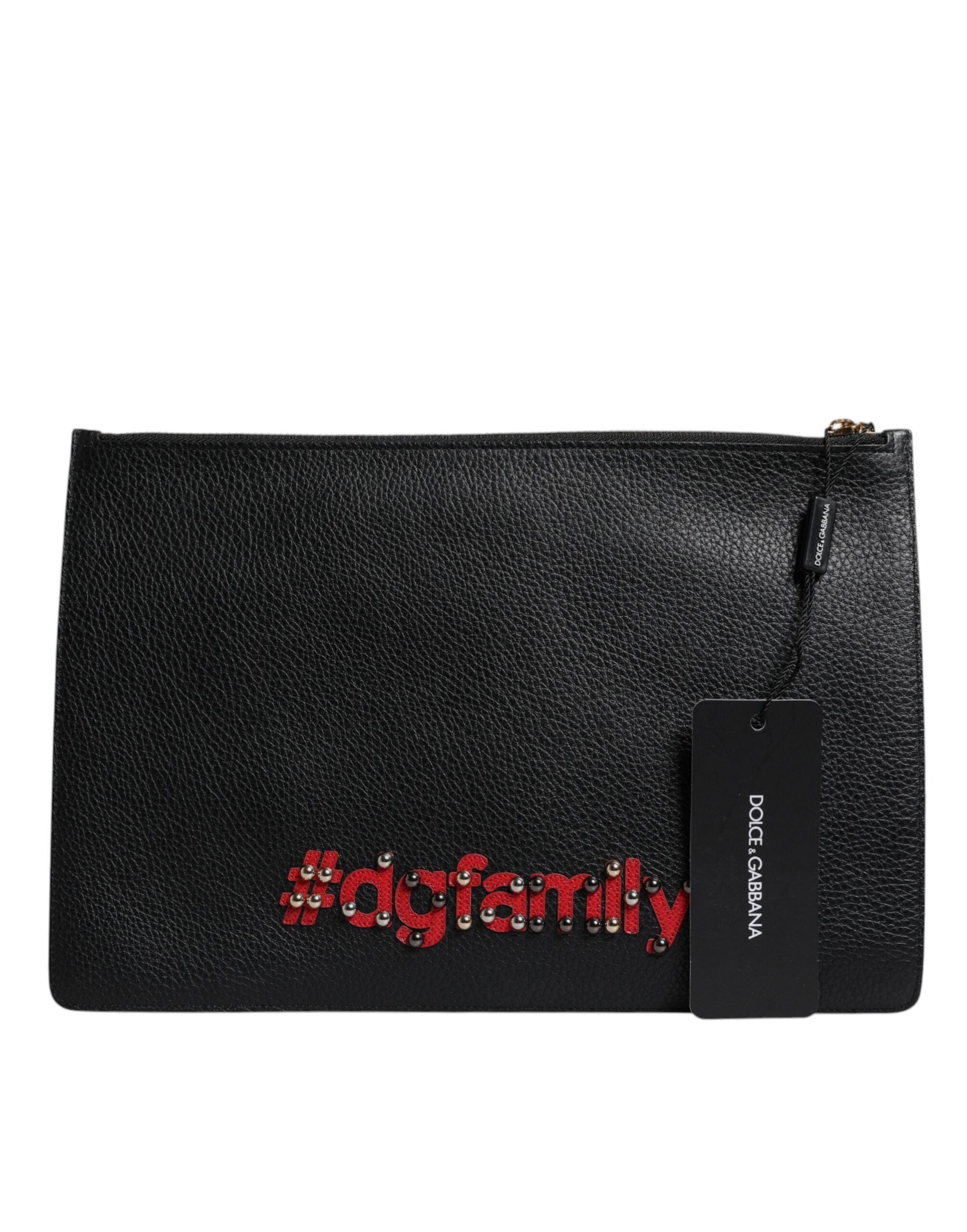 Dolce & Gabbana Black Leather #Dgfamily Embellished Clutch Bag Glam Steals