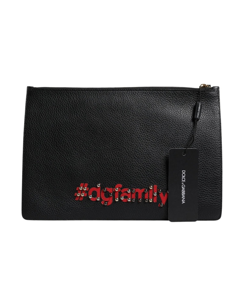 Dolce & Gabbana Black Leather #Dgfamily Embellished Clutch Bag Glam Steals