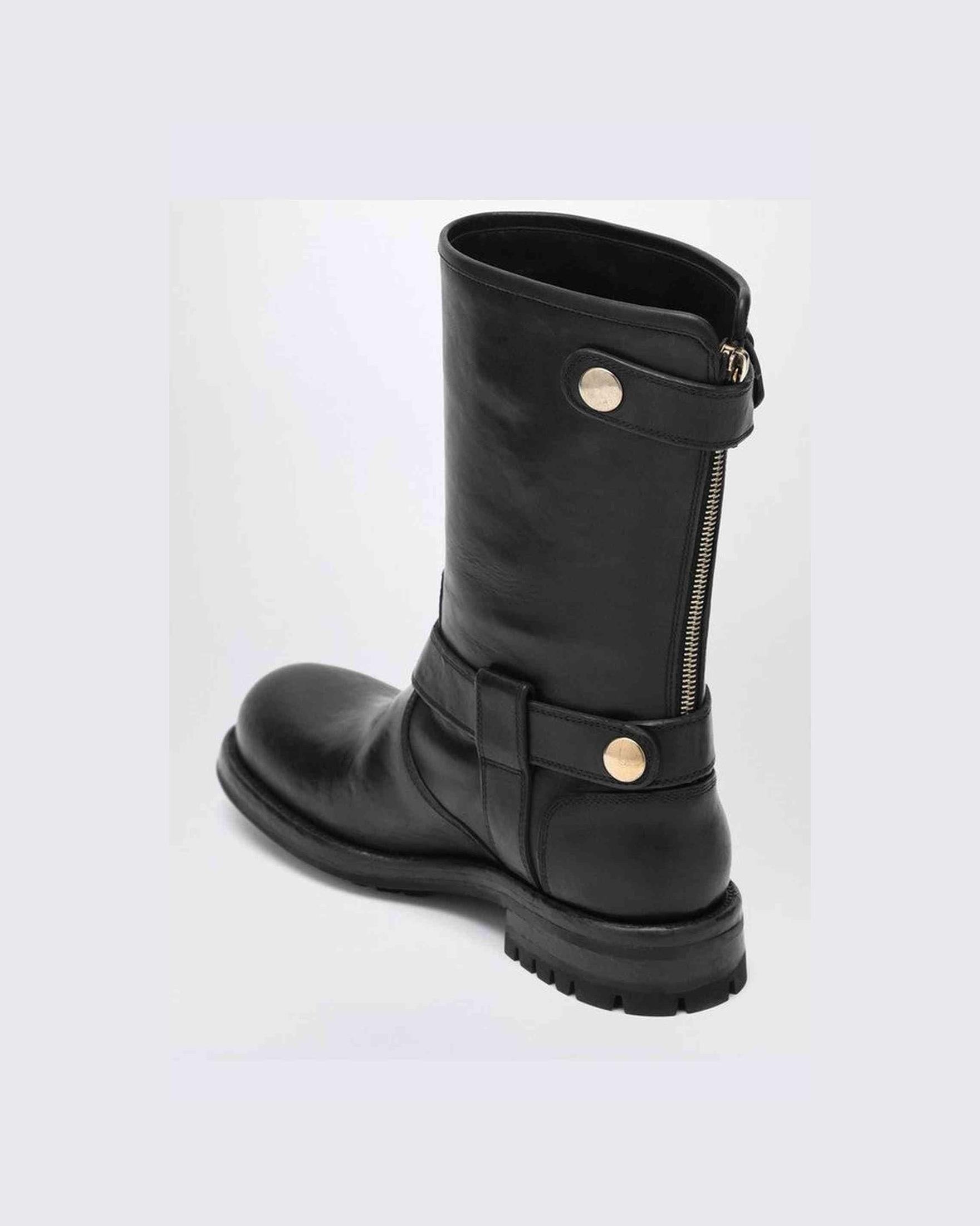 Dolce & Gabbana Black Leather Dolce&gabbana Boot with Buckles Glam Steals