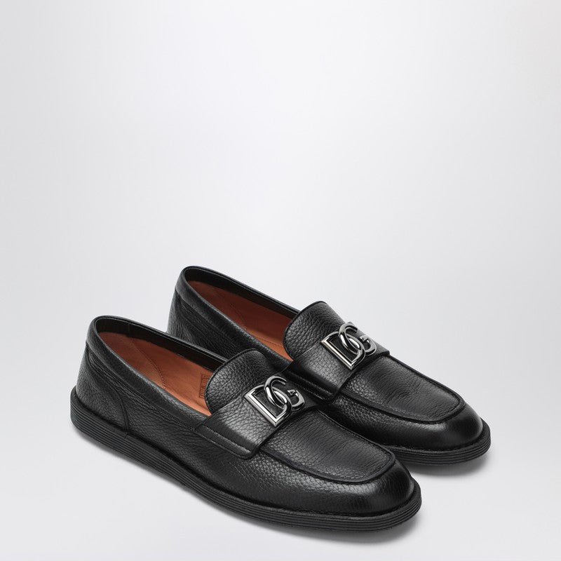 Dolce & Gabbana Black Leather Dolce&gabbana Loafers with Dg Logo Glam Steals