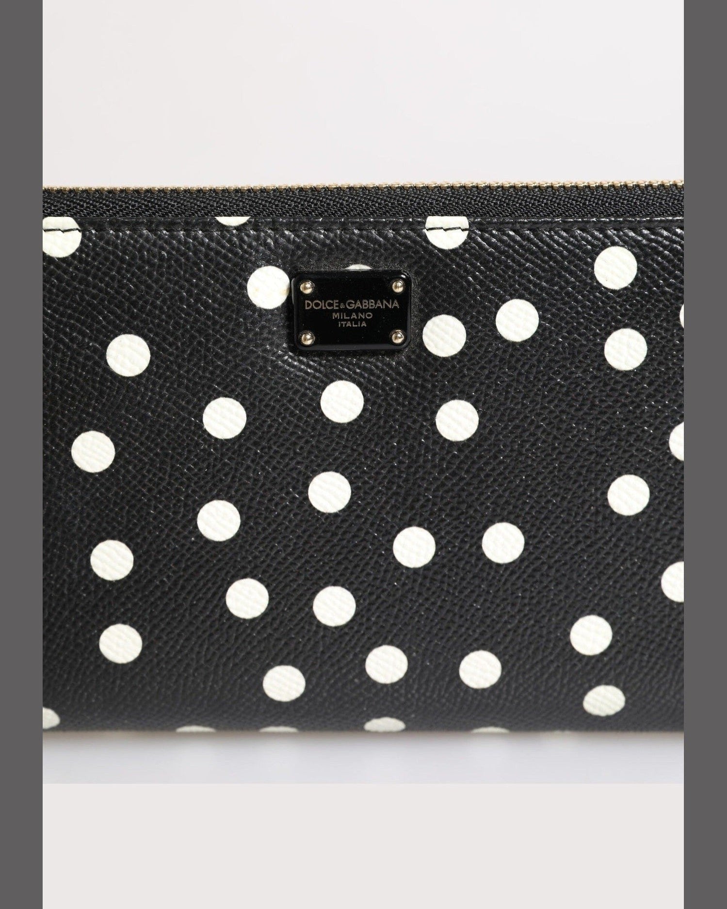 Dolce & Gabbana Black Leather White Dotted Zip Around Continental Wallet Glam Steals