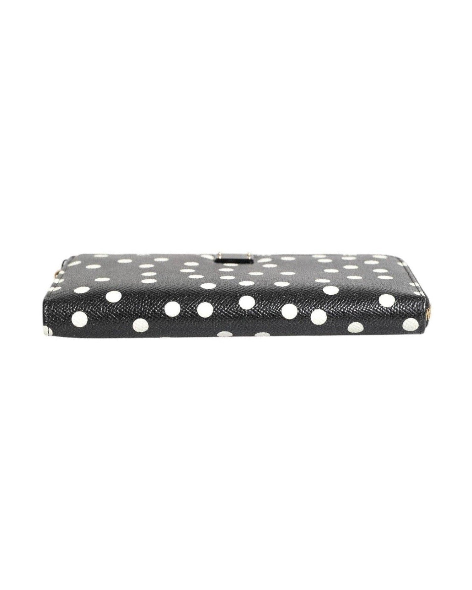 Dolce & Gabbana Black Leather White Dotted Zip Around Continental Wallet Glam Steals