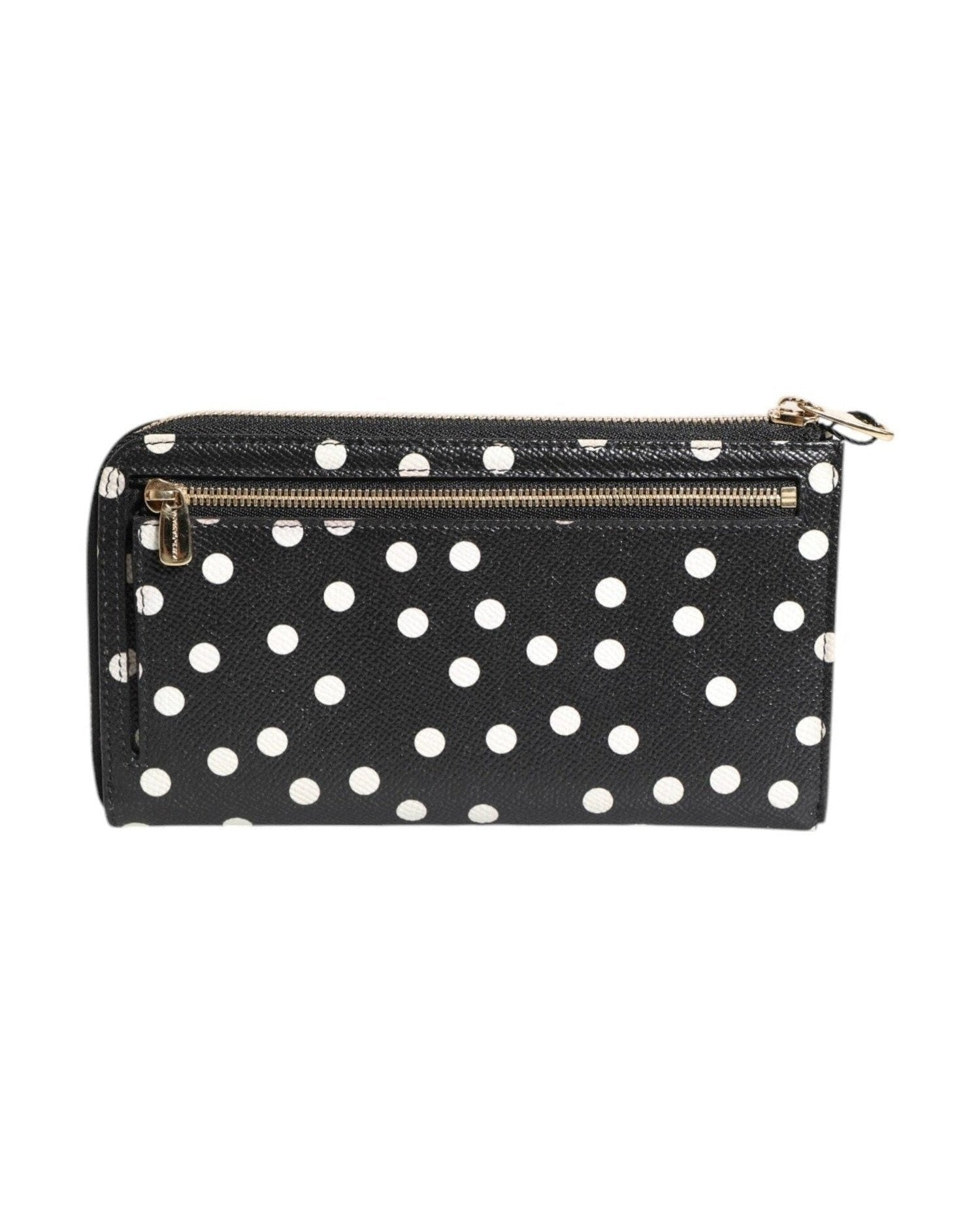 Dolce & Gabbana Black Leather White Dotted Zip Around Continental Wallet Glam Steals