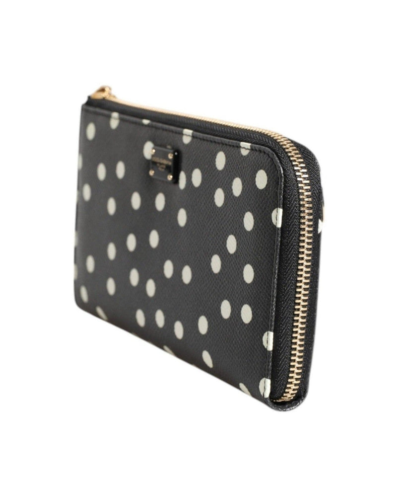 Dolce & Gabbana Black Leather White Dotted Zip Around Continental Wallet Glam Steals