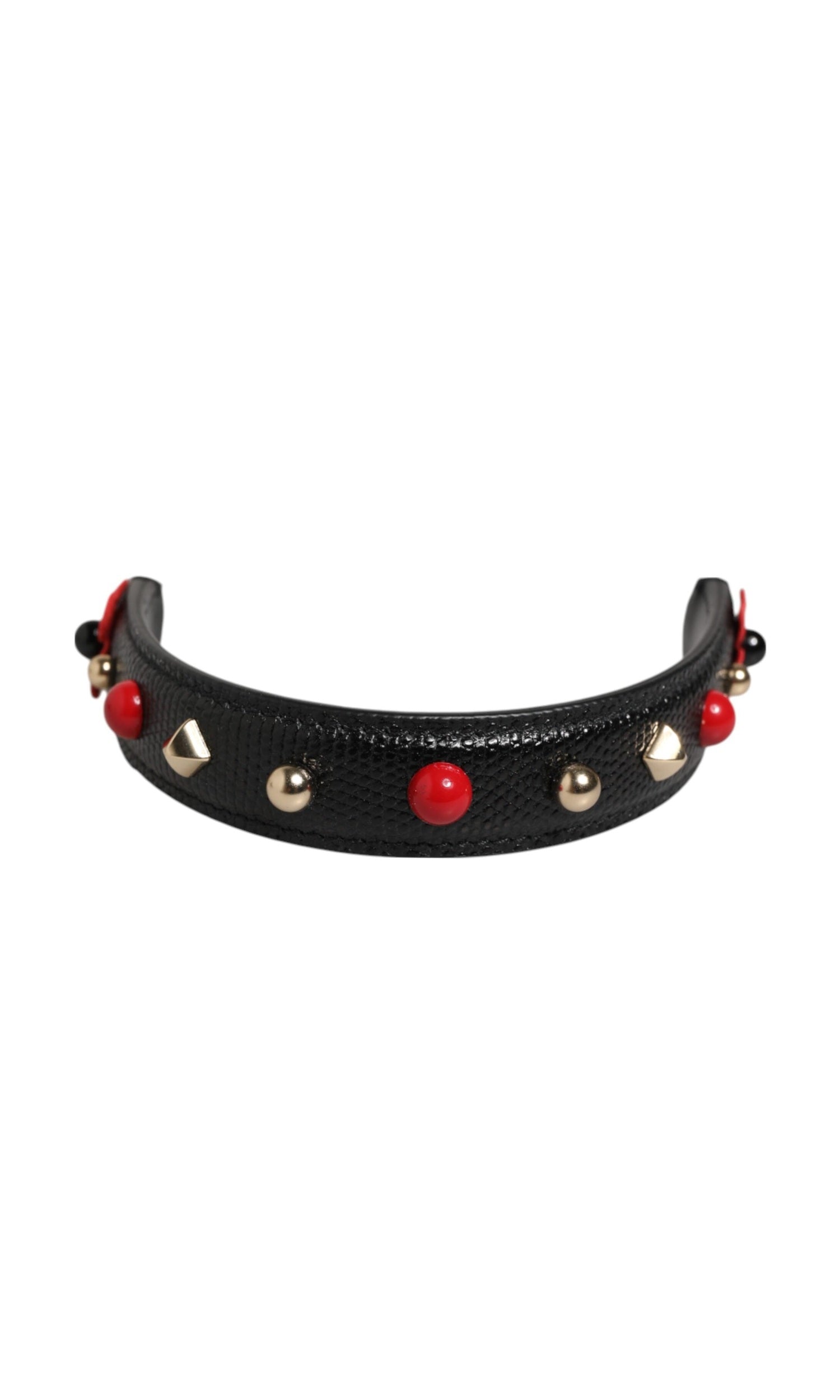 Dolce & Gabbana Black Leather Embellished Bag Handle Women Shoulder Strap Glam Steals