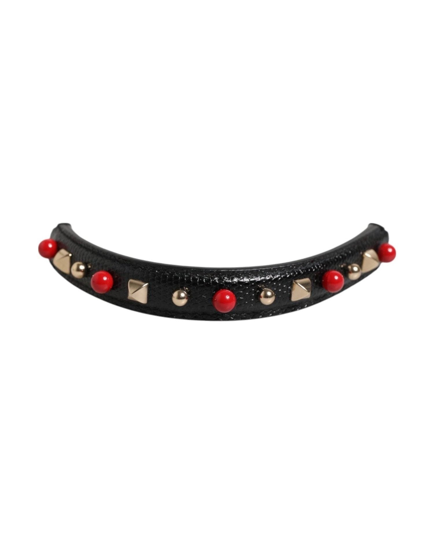 Dolce & Gabbana Black Leather Embellished Bag Handle Women Shoulder Strap Glam Steals