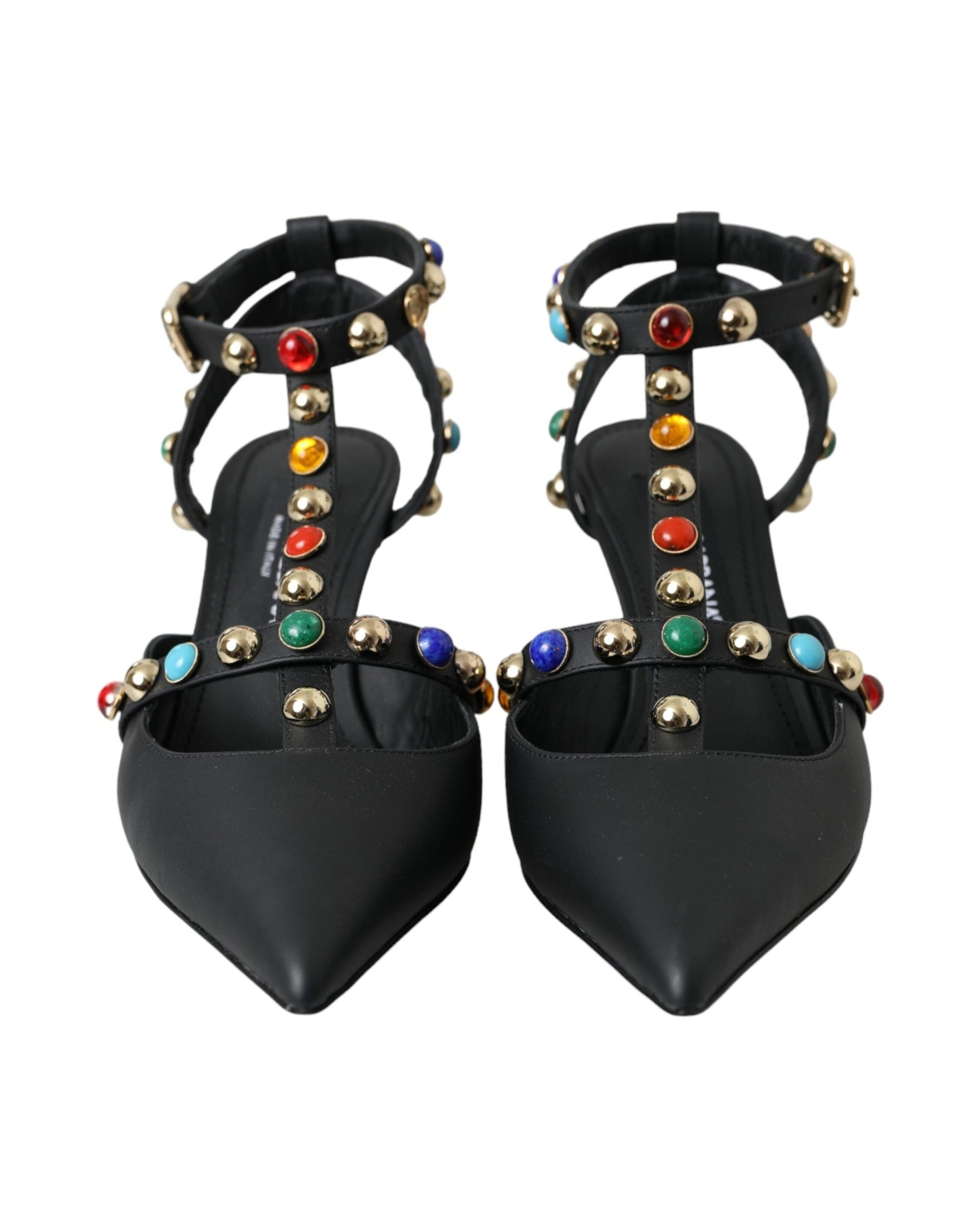 Dolce & Gabbana Black Leather Embellished Heels Sandal Shoes Glam Steals