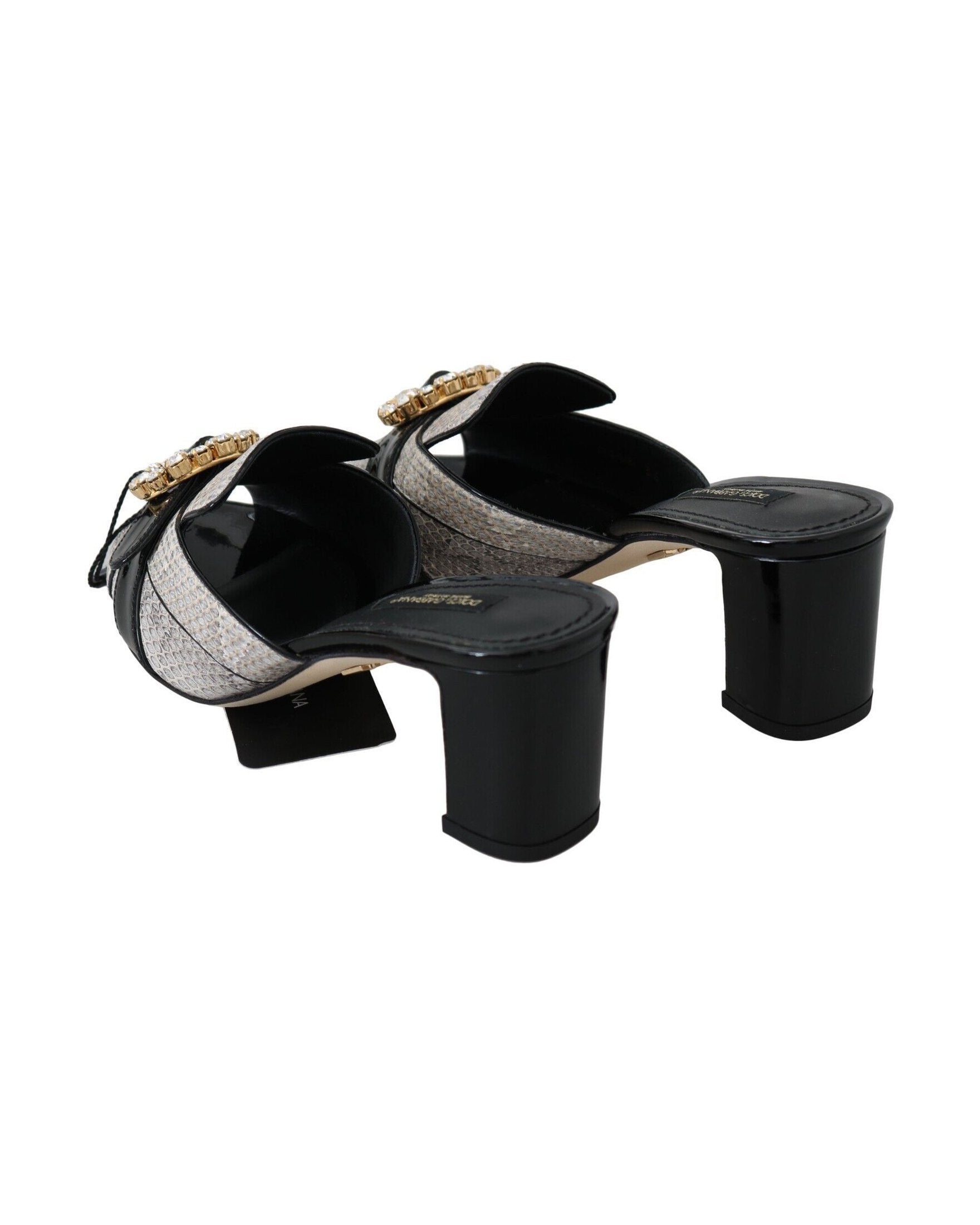 Dolce & Gabbana Black Leather Exotic Crystals Sandals Shoes Glam Steals