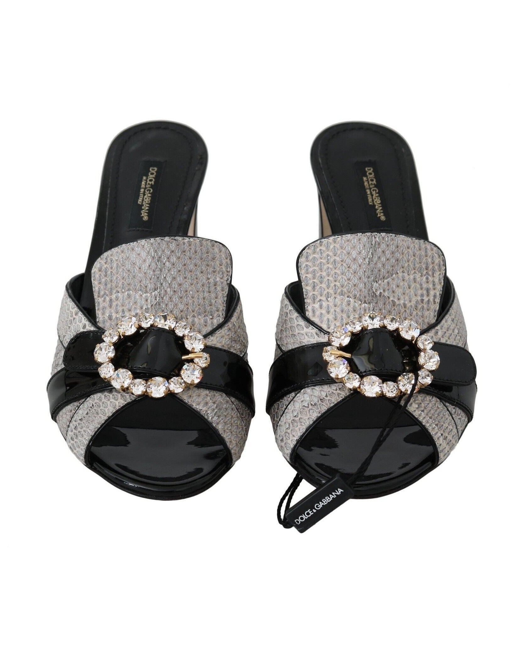 Dolce & Gabbana Black Leather Exotic Crystals Sandals Shoes Glam Steals