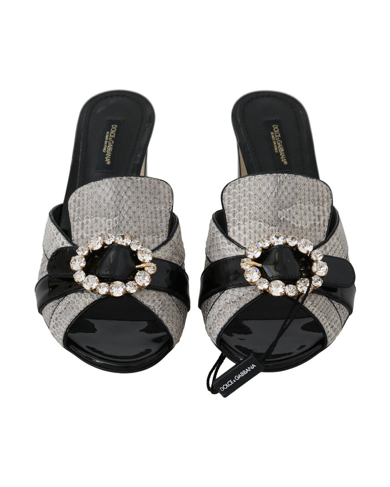 Dolce & Gabbana Black Leather Exotic Crystals Sandals Shoes Glam Steals
