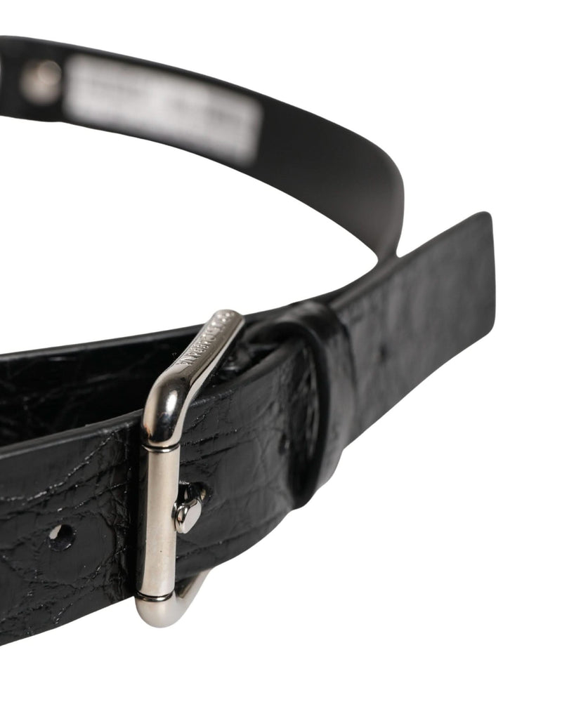 Dolce & Gabbana Black Leather Exotic Silver Metal Buckle Belt 