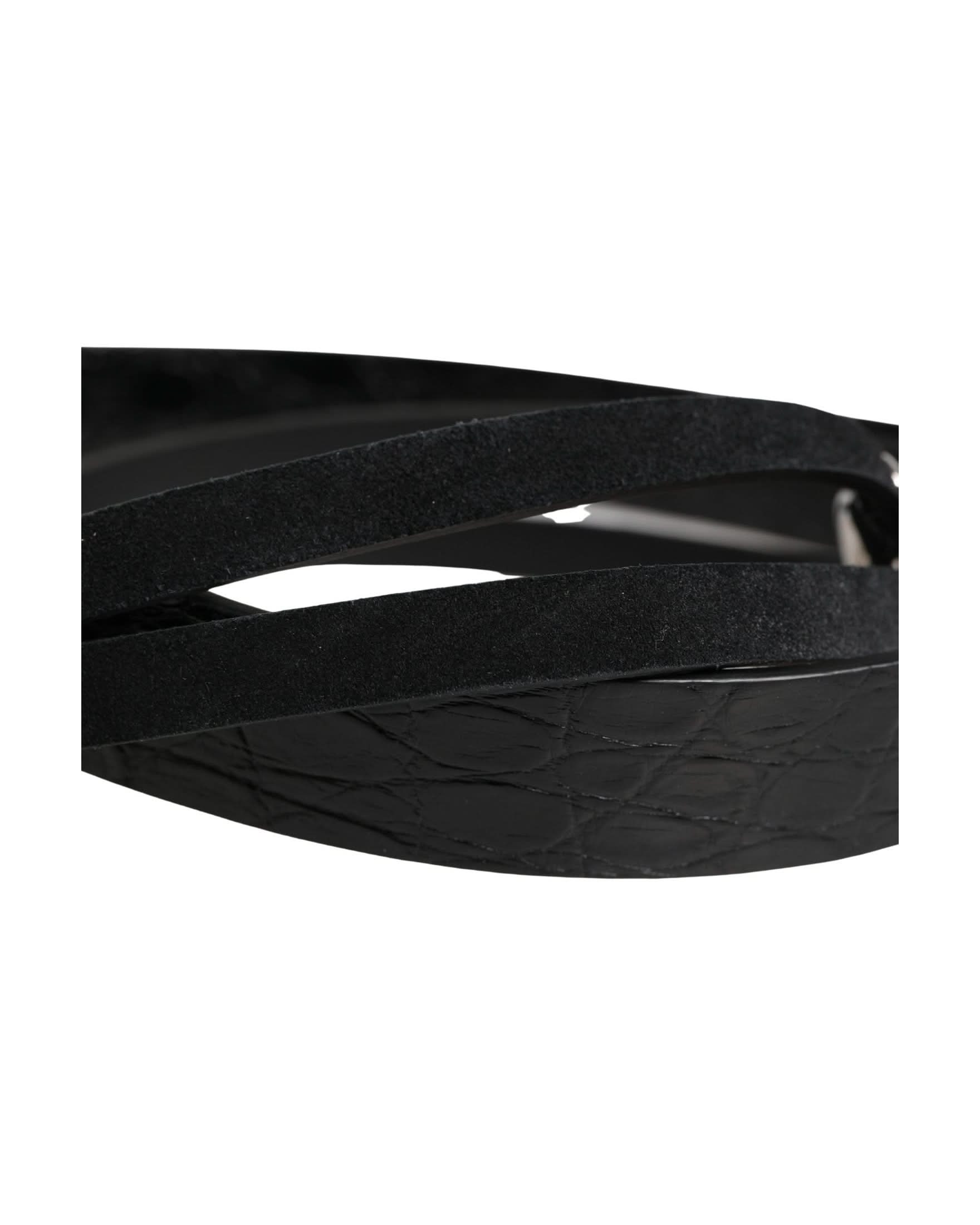 Dolce & Gabbana Black Leather Exotic Silver Metal Buckle Belt 