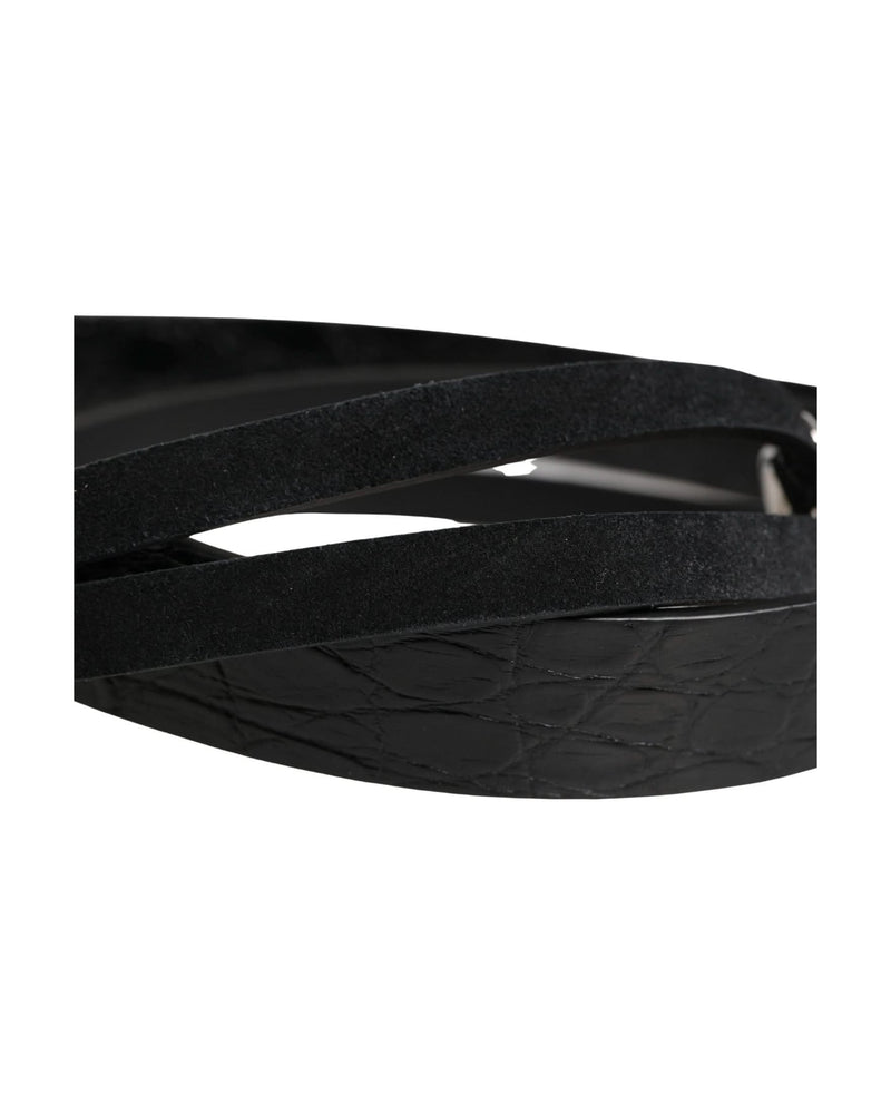Dolce & Gabbana Black Leather Exotic Silver Metal Buckle Belt 